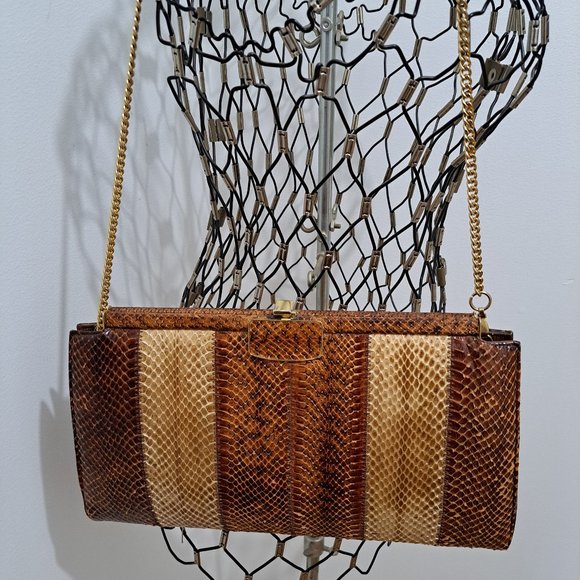 Vintage Ingledew snake skin purse, gold chain strap. - Picture 1 of 10